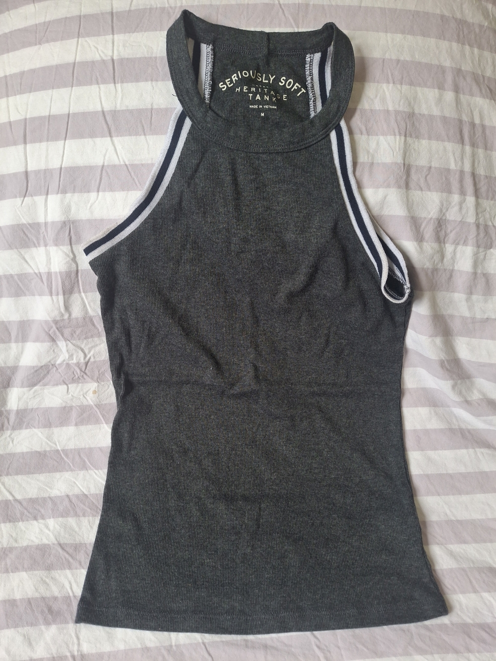 Charcoal Ribbed Tank with Contrast Stripe